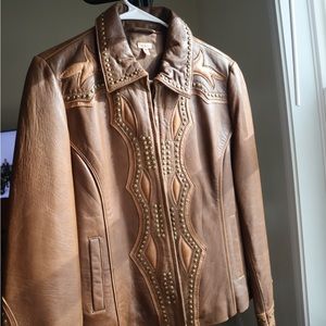 Reba Leather Jacket with cross on back